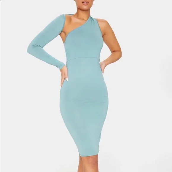 open lace back dress Disco Baby One-Shoulder Sequin Mini Dress Light Blue